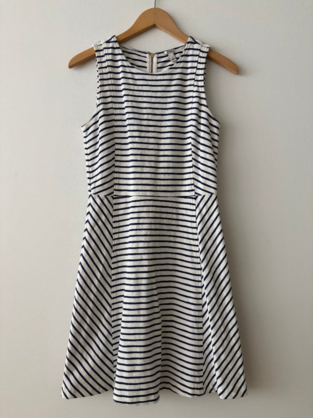 J. Crew Navy and White Fit and Flare Cotton Dress Size 4